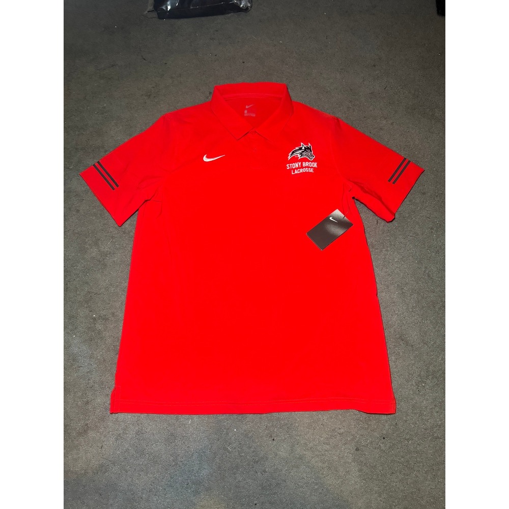 Nike Stony Brook Lacrosse Polo Shirt Mens Large Red Short Sleeve CI4485-657 NEW